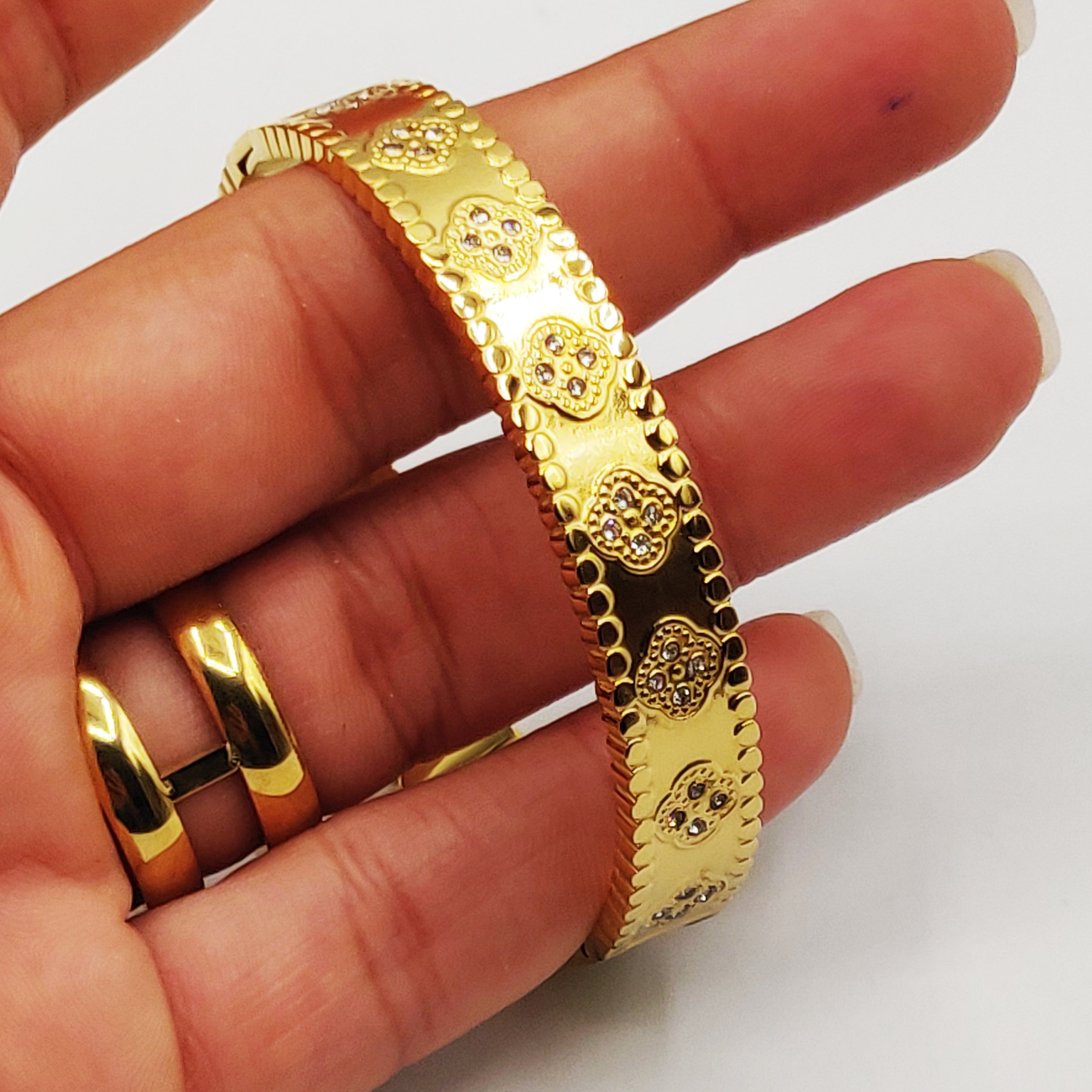 Bracelet Rigide Trèfle à 4 Cristaux Luxe
