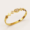 Bracelet Rigide Trèfles Blancs Nacrés et Cristaux