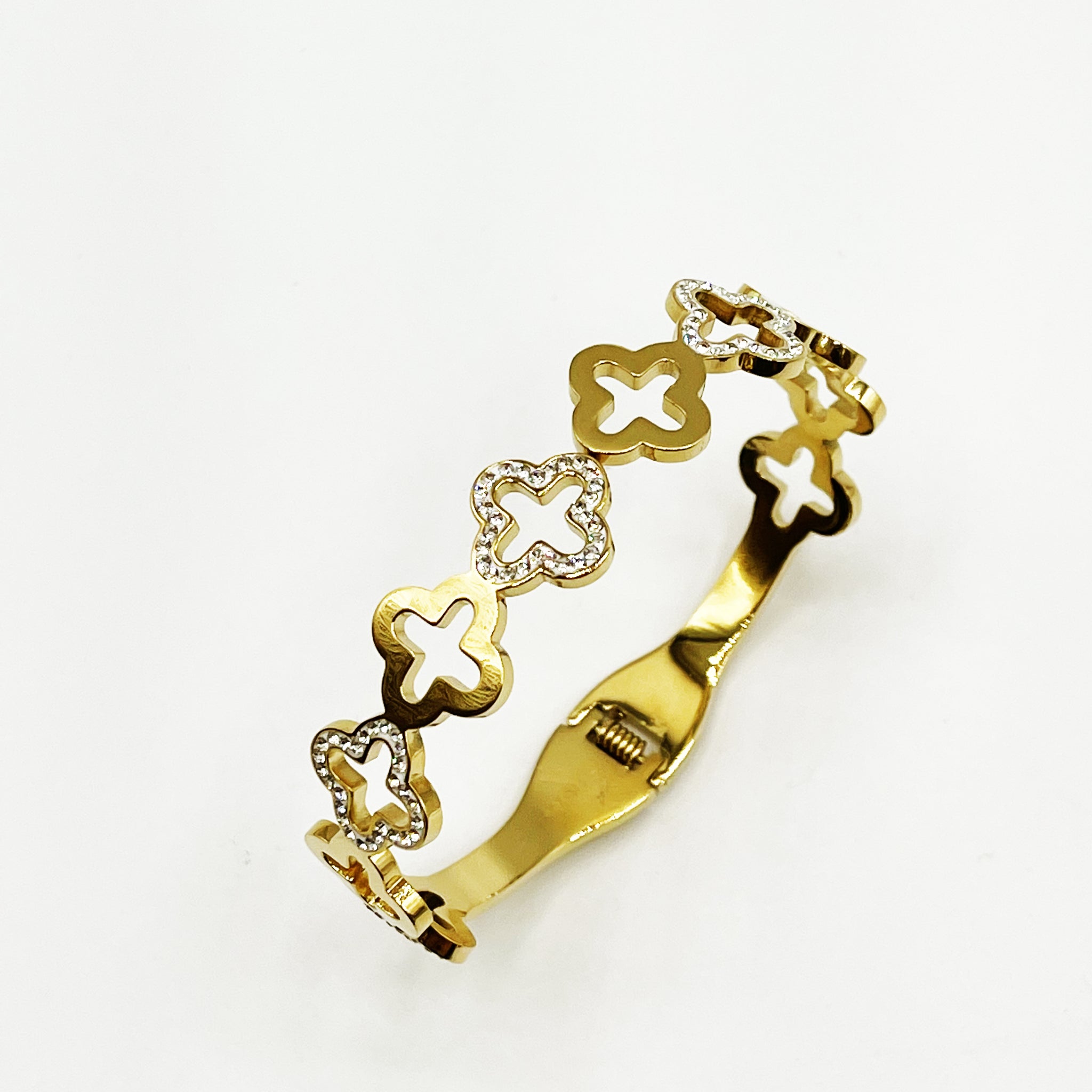 Bracelet Rigide Trèfles Creux Cristaux