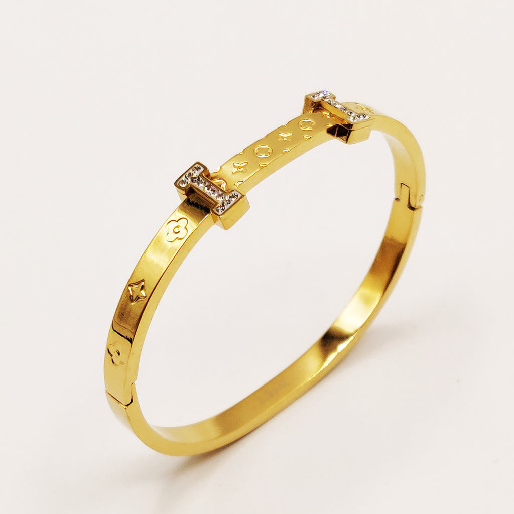 Bracelet Rigide Trèfles et Étoiles Luxe Double I Cristaux
