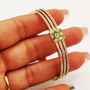 Bracelet Rigide Trèfles et Étoiles Luxe Triple Lignes Cristaux