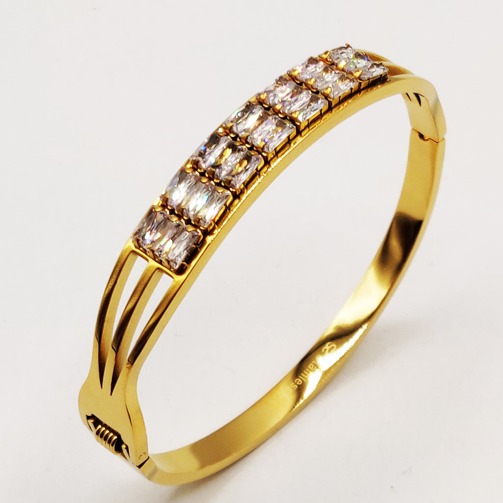 Bracelet Rigide Triple Ligne Cristaux Luxe