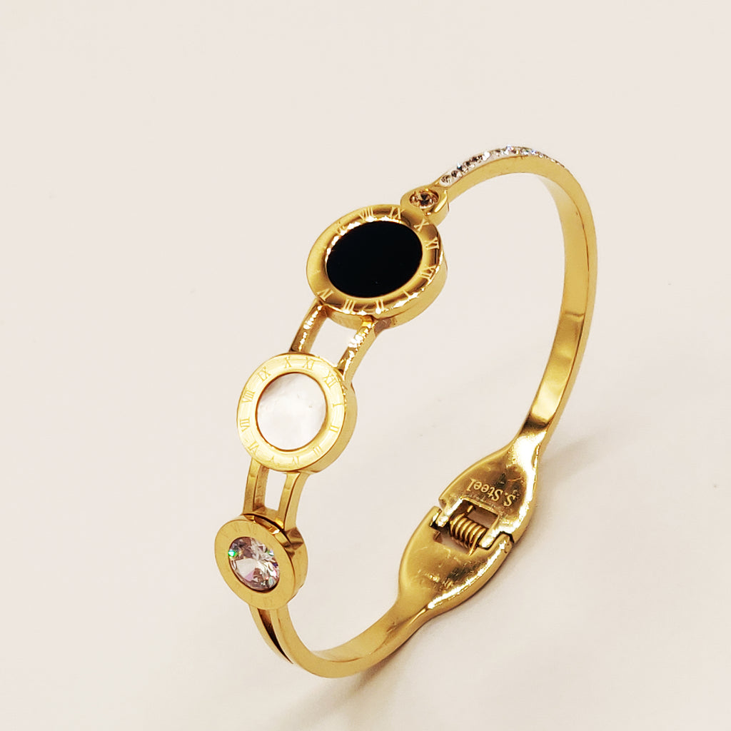 Bracelet Romain Rigide Noir, Blanc et Gros Cristal