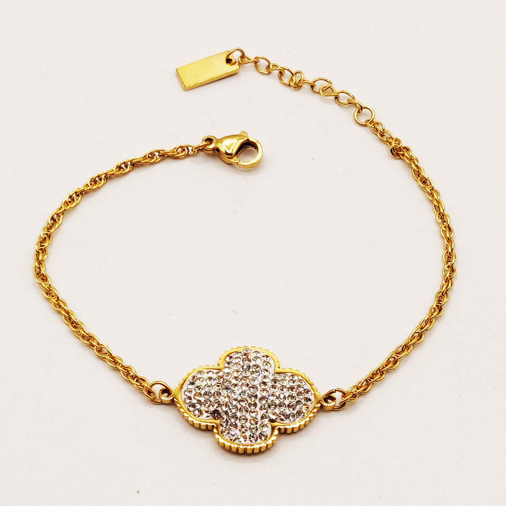 Bracelet Simple Pendentif Trèfle Cristaux Luxe