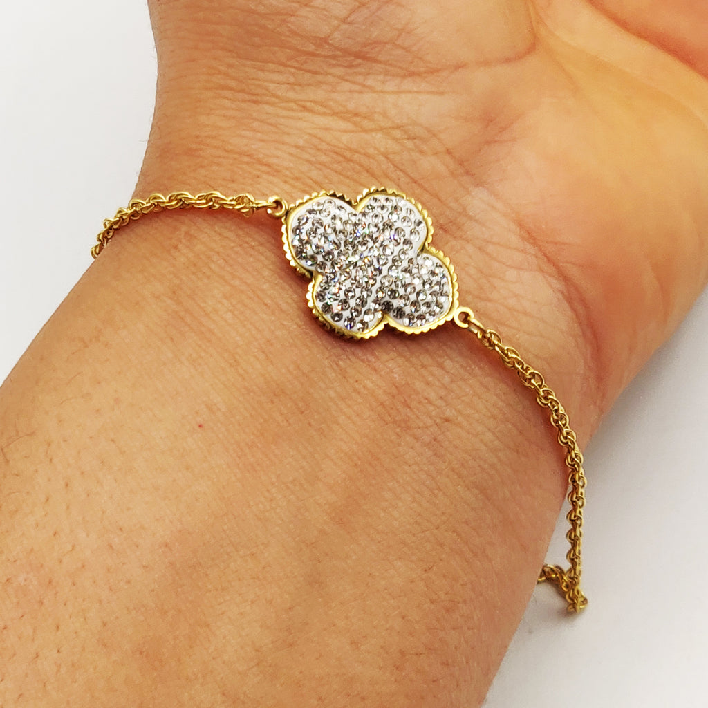 Bracelet Simple Pendentif Trèfle Cristaux Luxe