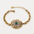 Bracelet Torsade Cercle Oriental Cristaux Verts et Roses Luxe