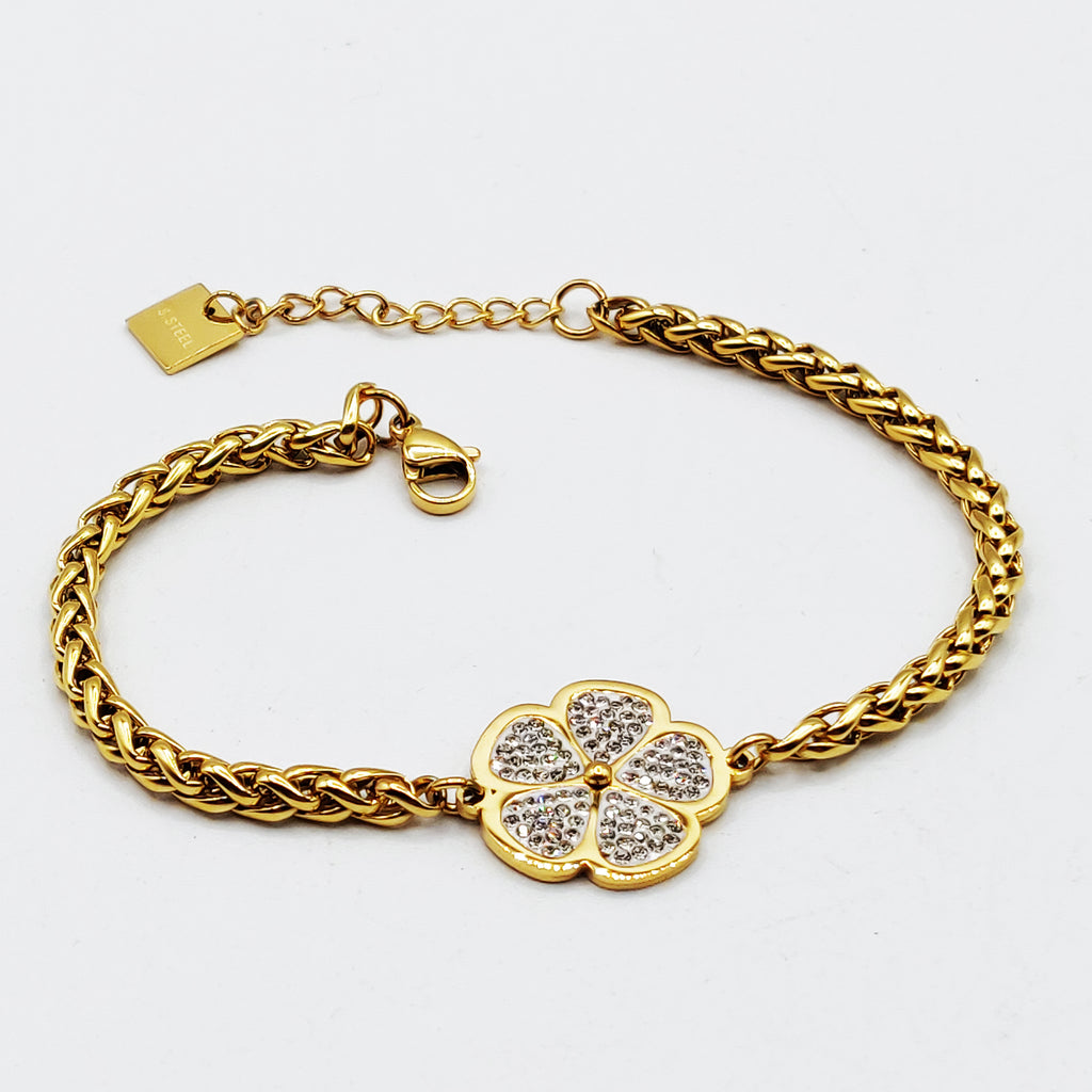 Bracelet Torsade Marguerite Cristaux Luxe Pendentifs Descendants