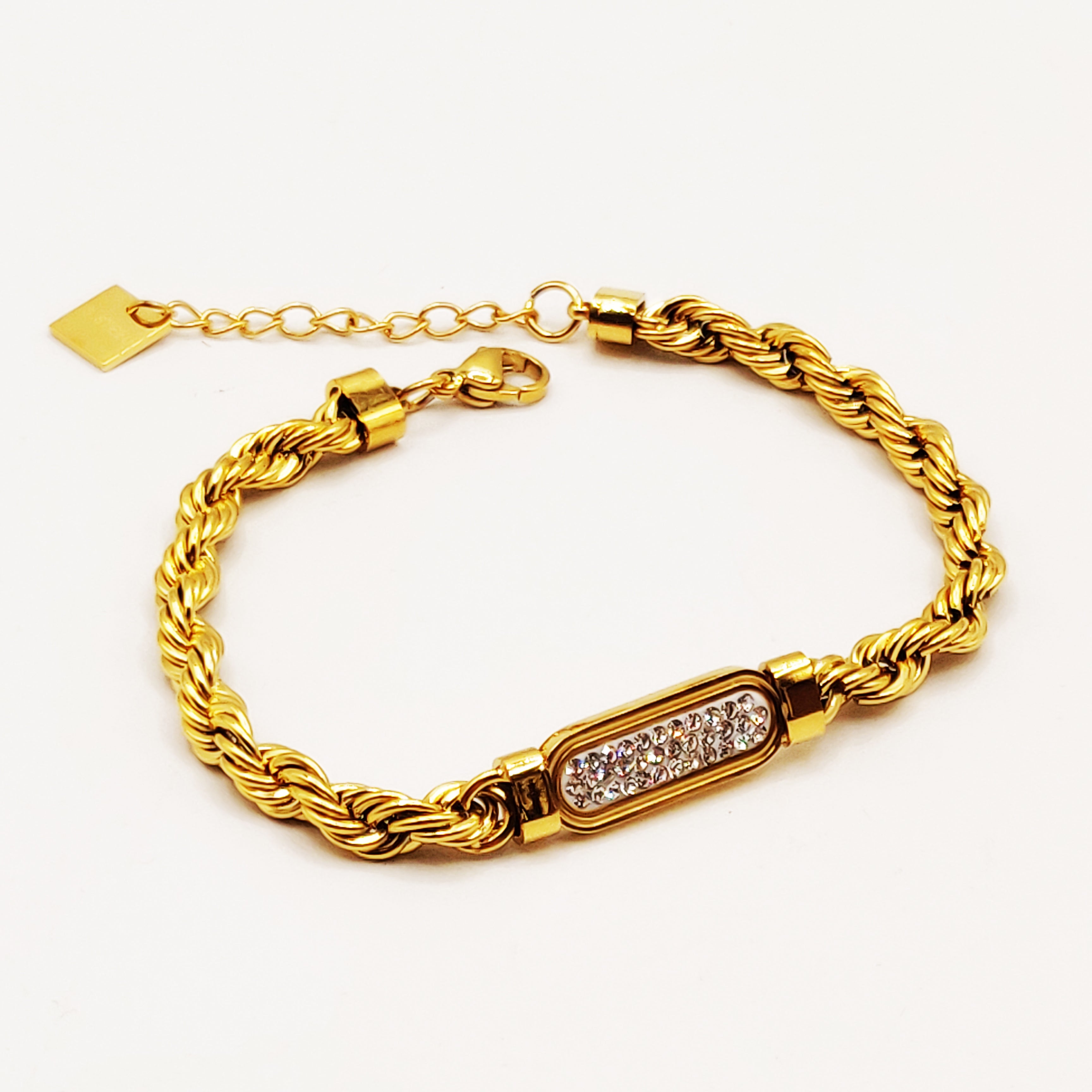 Bracelet Torsade Multi Ligne Pendentifs Ovales Cristaux Descendants Luxe