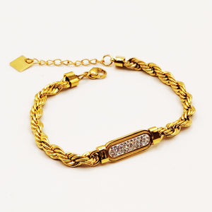 Bracelet Torsade Multi Ligne Pendentifs Ovales Cristaux Descendants Luxe