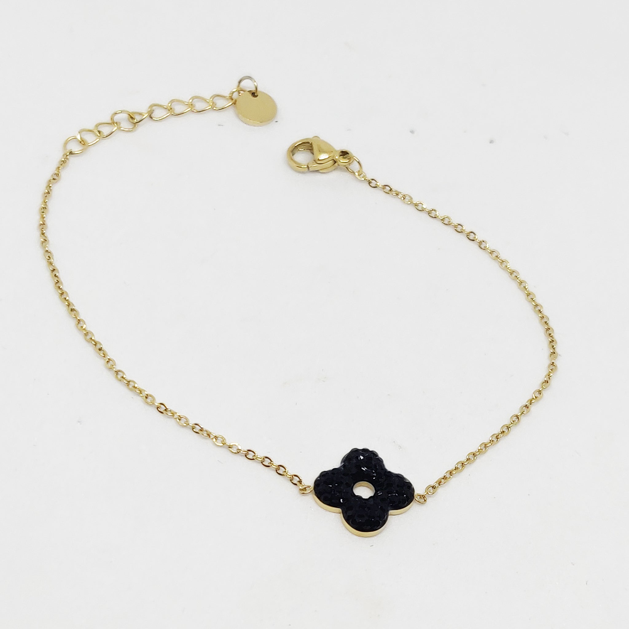 Bracelet Trèfle Cristaux Noir