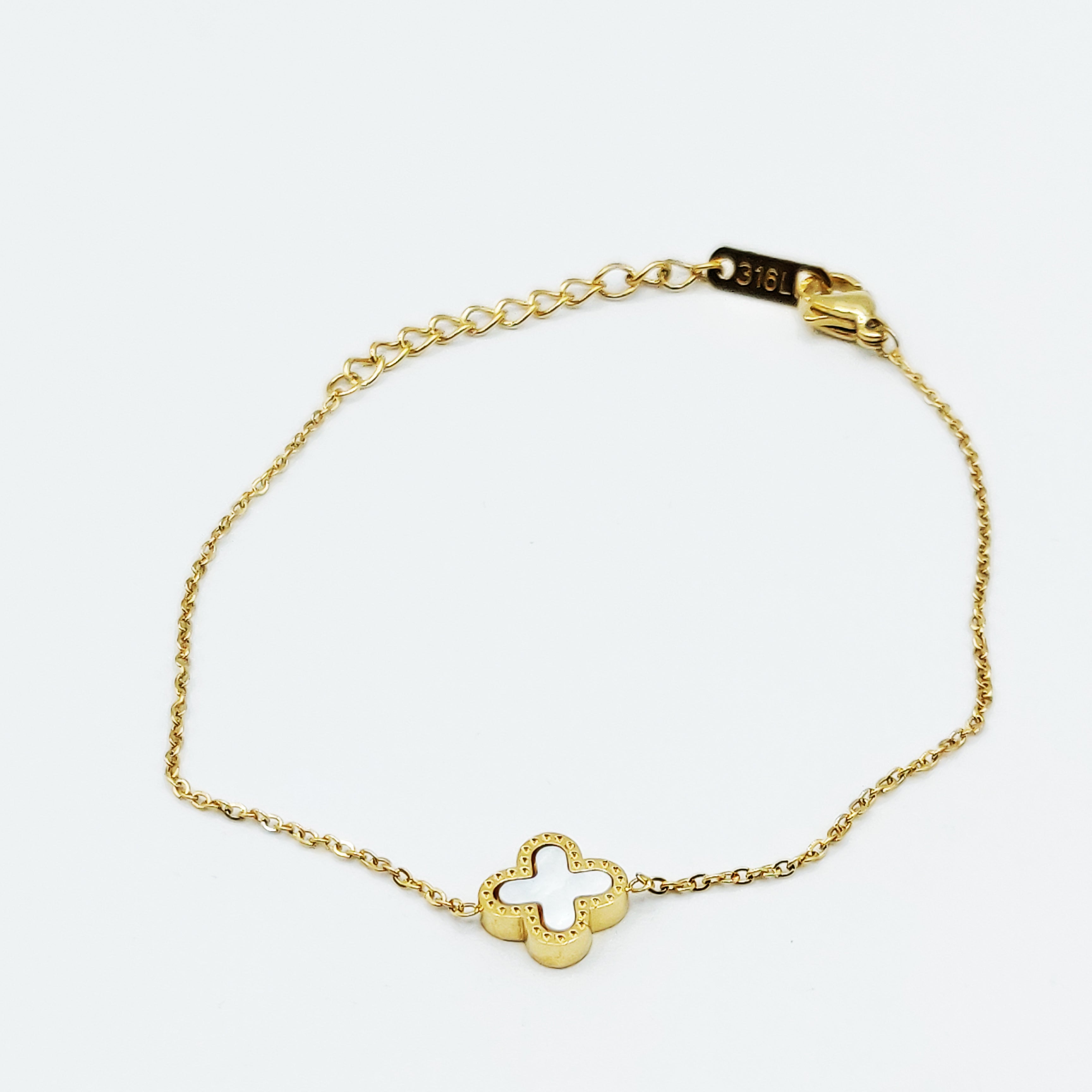 Bracelet Trèfle Double Face Noir et Blanc Nacré Simple