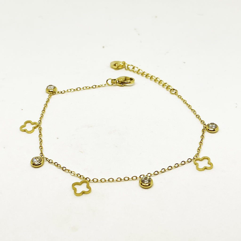 Bracelet Trèfles Creux et Cristaux