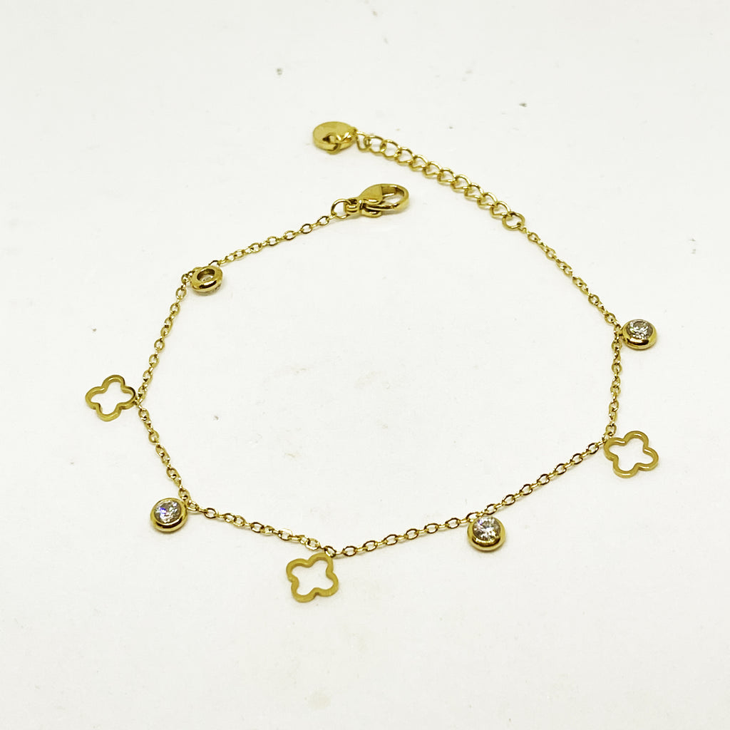 Bracelet Trèfles Creux et Cristaux