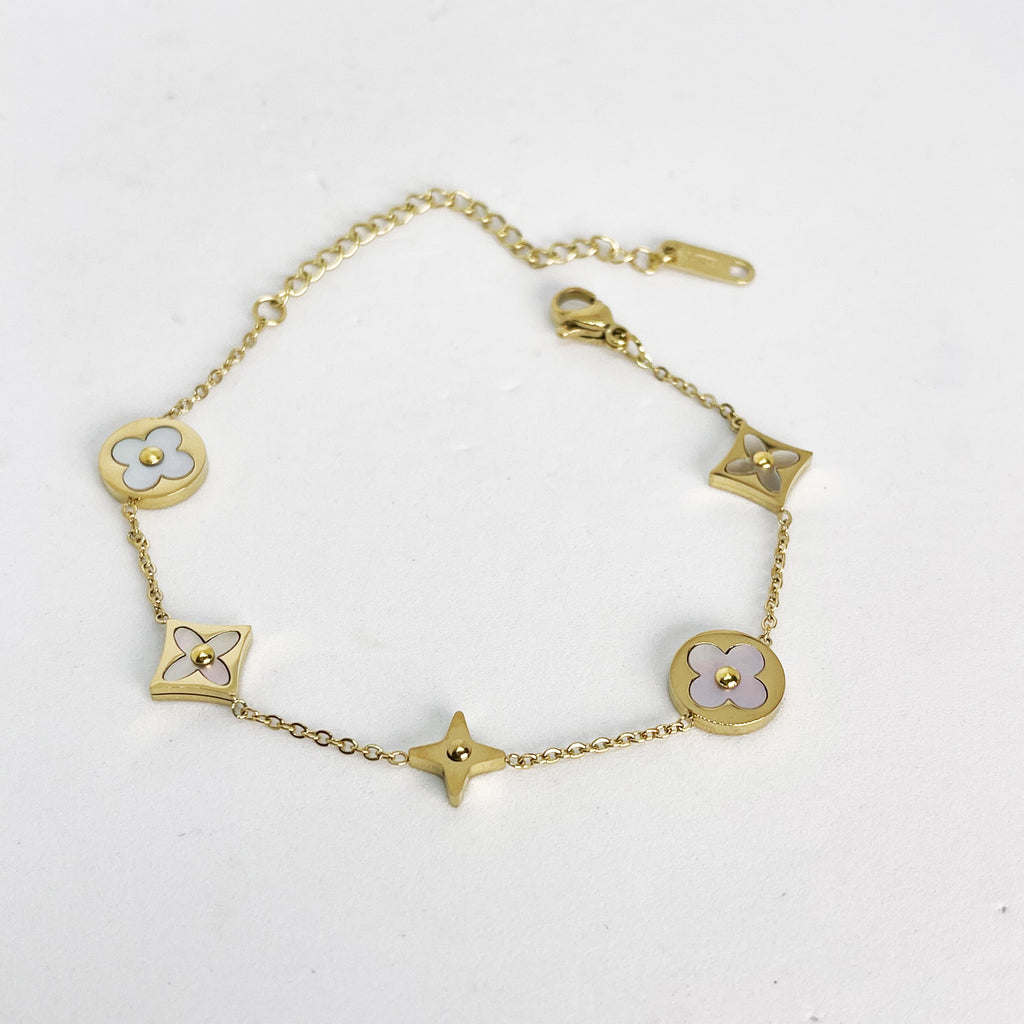 Bracelet Trèfles et Étoiles Blanc