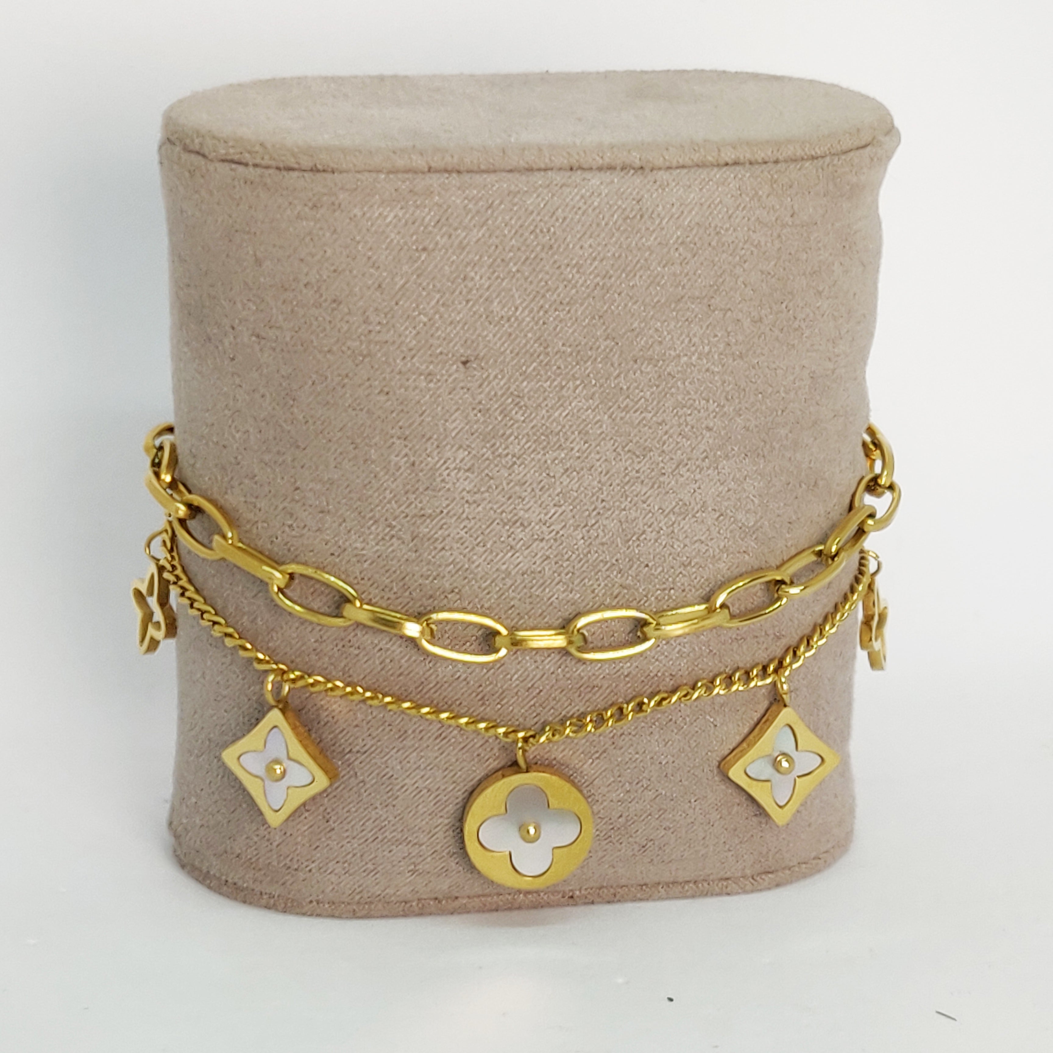 Bracelet Double Trèfles et Étoiles Blanc