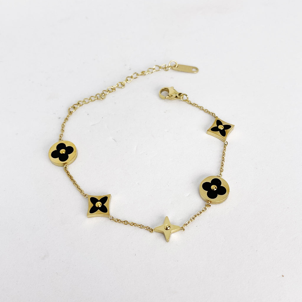 Bracelet Trèfles et Étoiles Noir