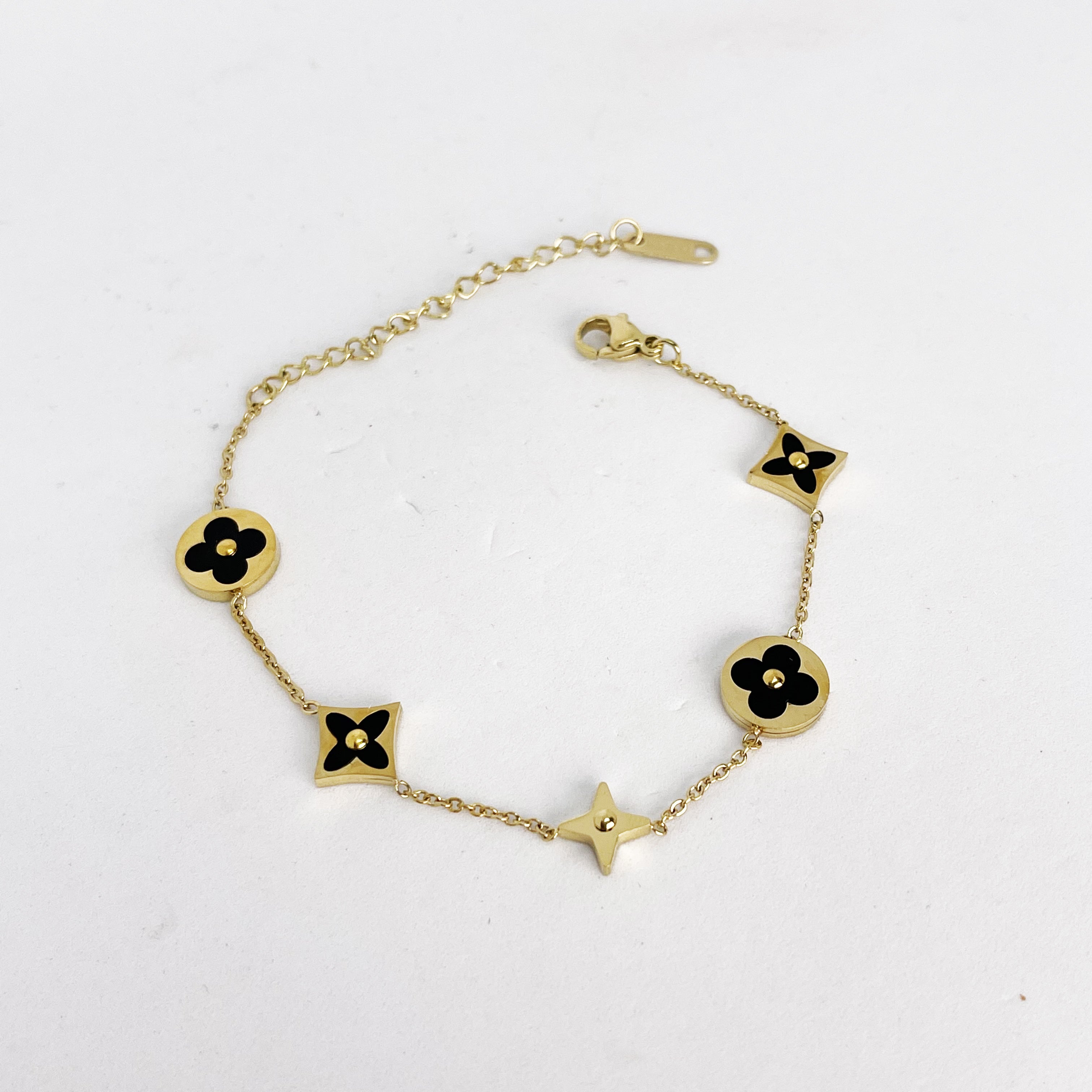 Bracelet Trèfles et Étoiles Noir