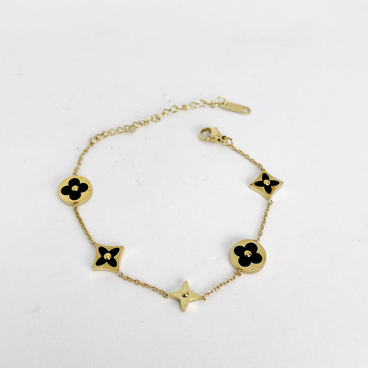 Bracelet Trèfles et Étoiles Noir