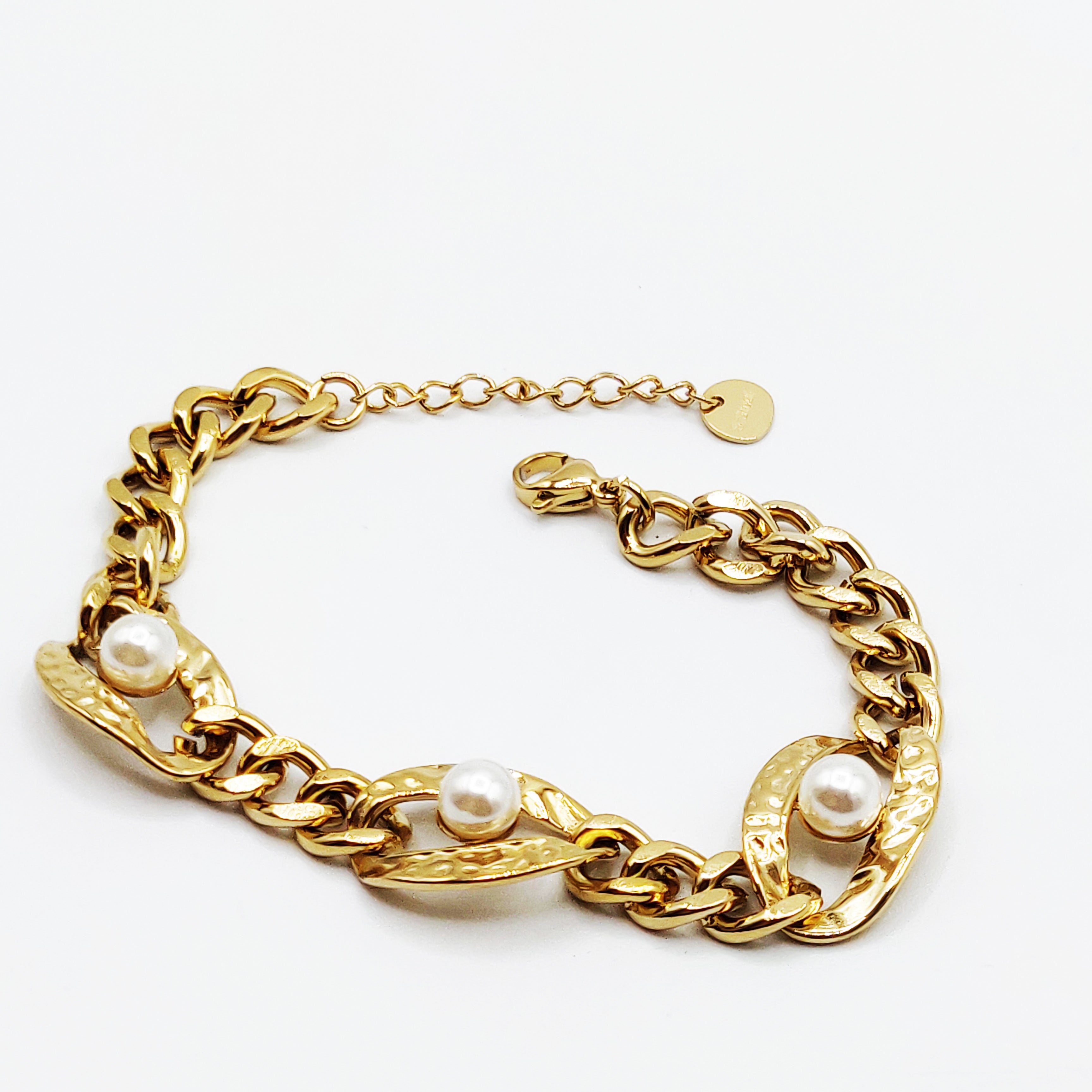 Bracelet Tresse 3 Yeux Perles Blanches