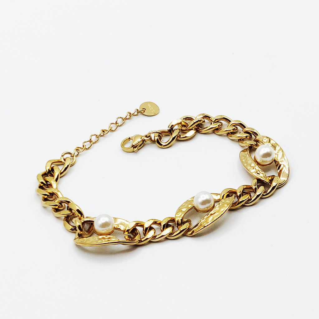 Bracelet Tresse 3 Yeux Perles Blanches