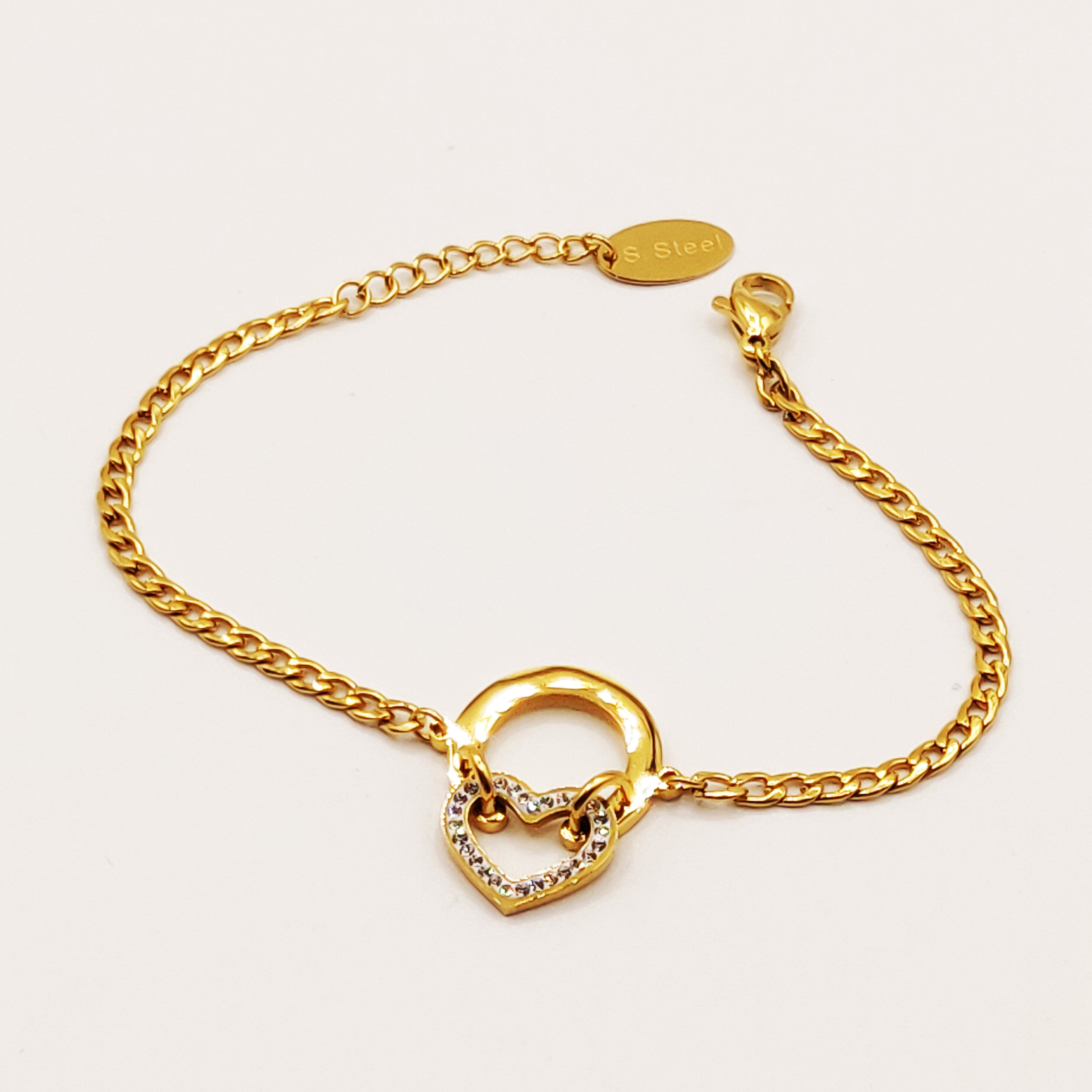 Bracelet Tresse Cercle et Coeur Cristaux