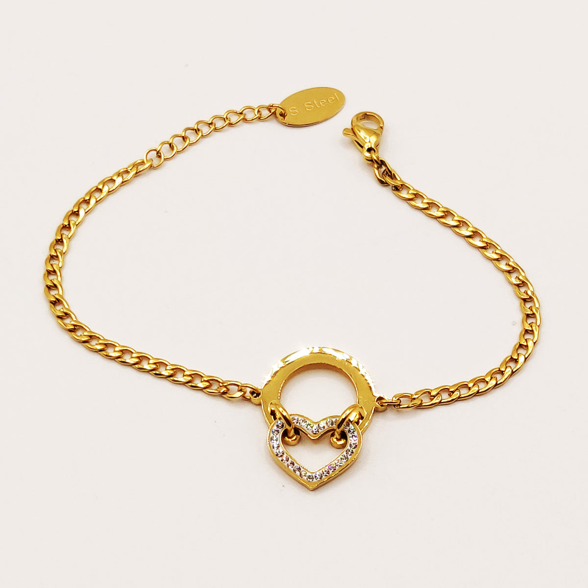 Bracelet Tresse Cercle et Coeur Cristaux