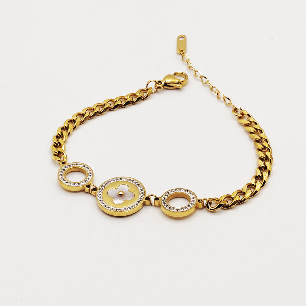 Bracelet Tresse Cercle Trèfle Blanc Nacré