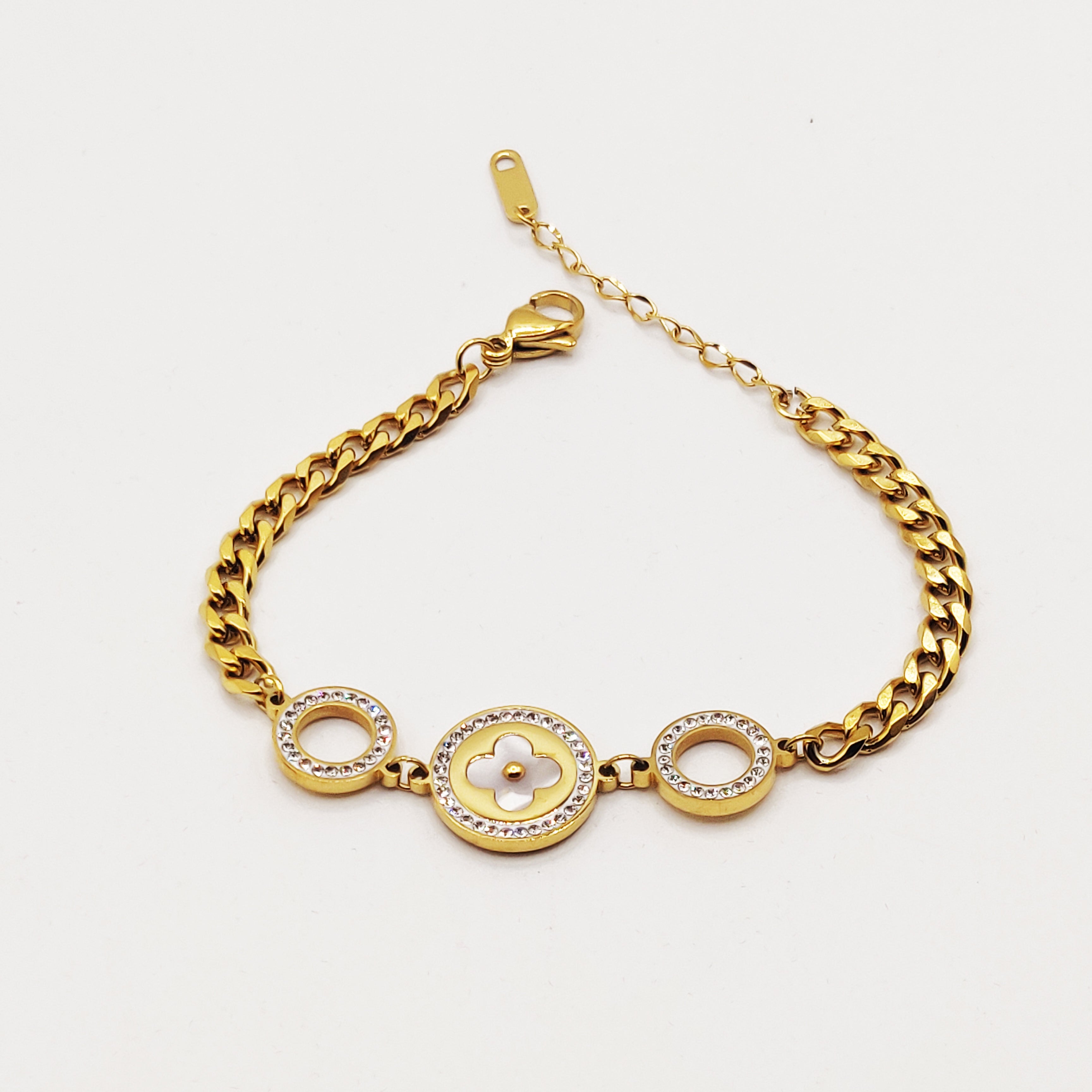 Bracelet Tresse Cercle Trèfle Blanc Nacré