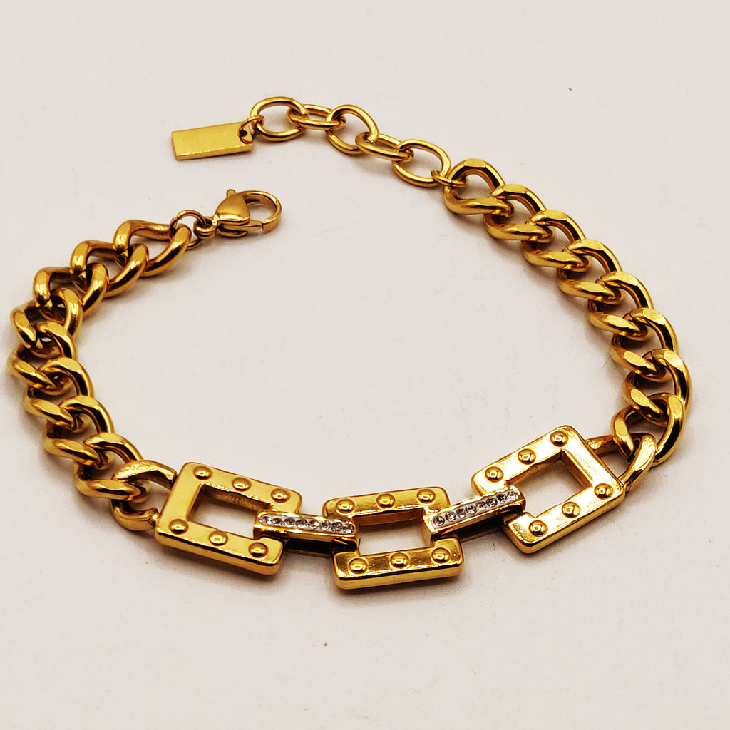 Bracelet Tresse Chaîne Carrée Cristaux Luxe