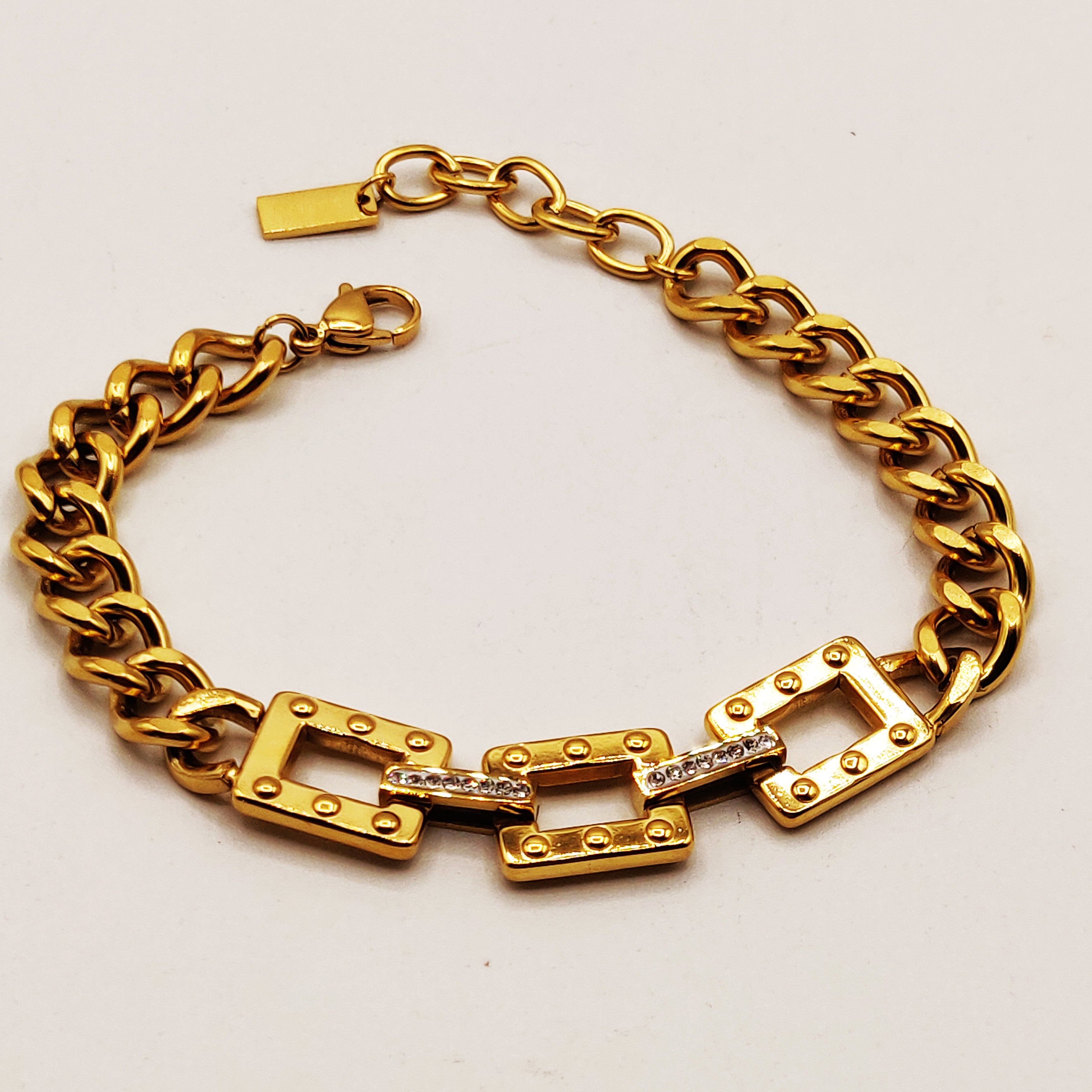 Bracelet Tresse Chaîne Carrée Cristaux Luxe