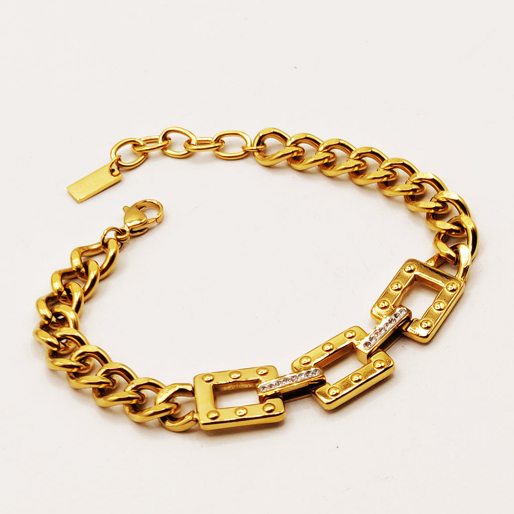 Bracelet Tresse Chaîne Carrée Cristaux Luxe