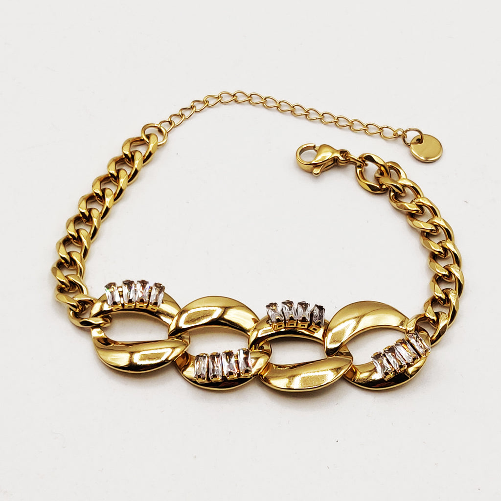 Bracelet Tresse Chaîne Cristaux Rectangulaires Luxe