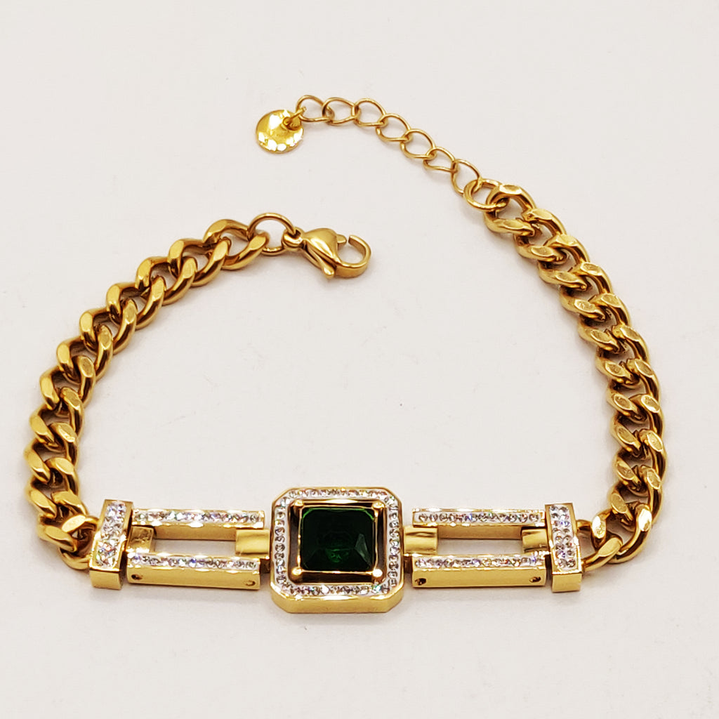 Bracelet Tresse Cristal Carré Vert Sublime Luxe
