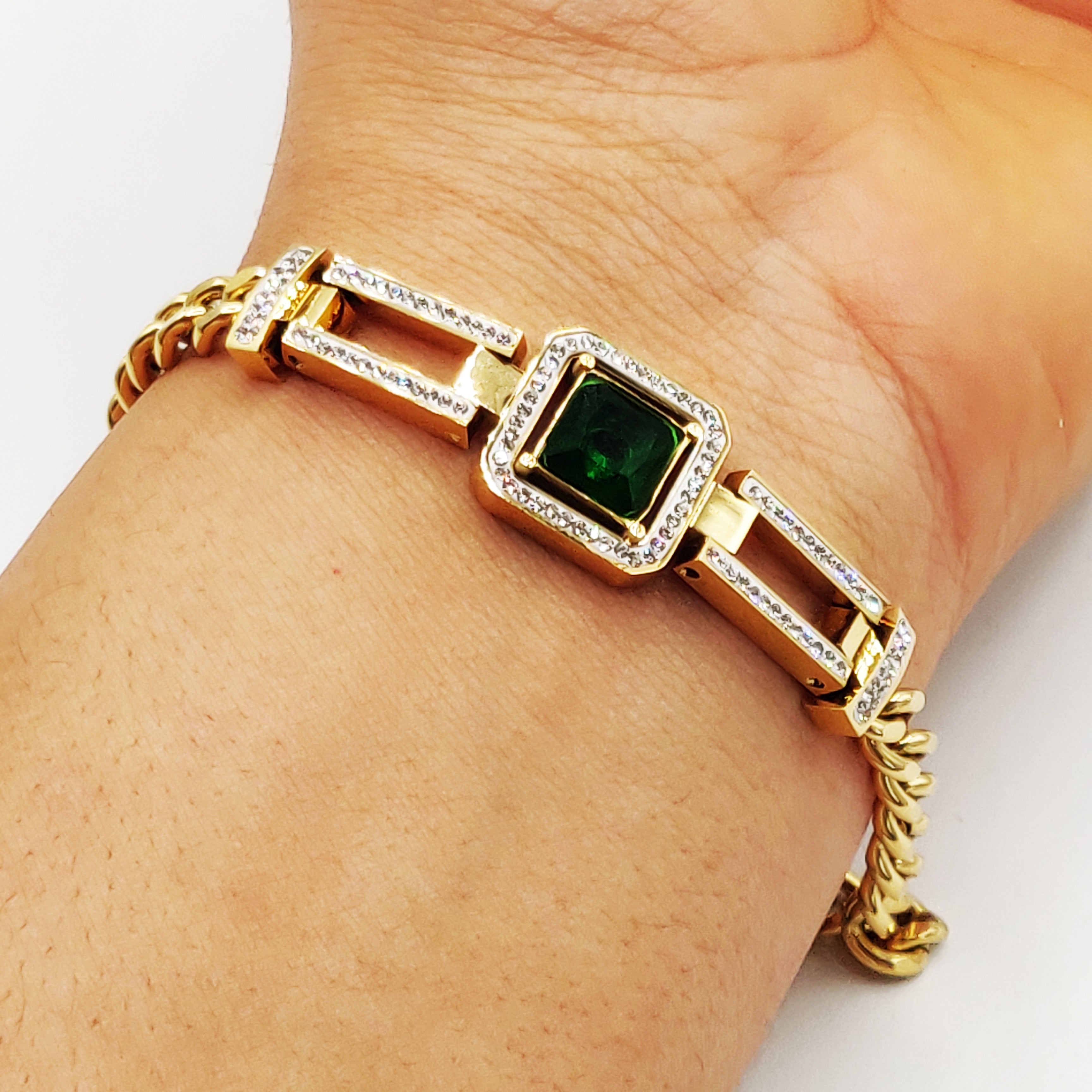 Bracelet Tresse Cristal Carré Vert Sublime Luxe