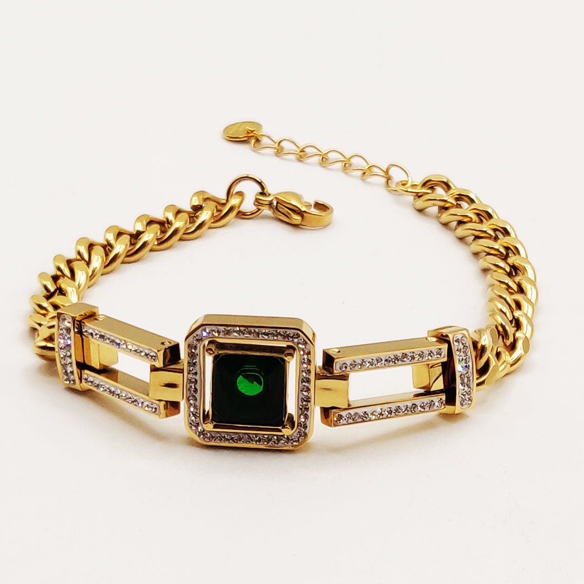 Bracelet Tresse Cristal Carré Vert Sublime Luxe