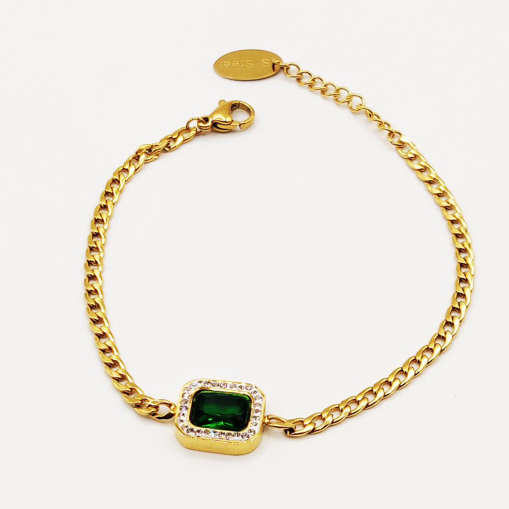 Bracelet Tresse Emeraude Luxe Coins Arrondis