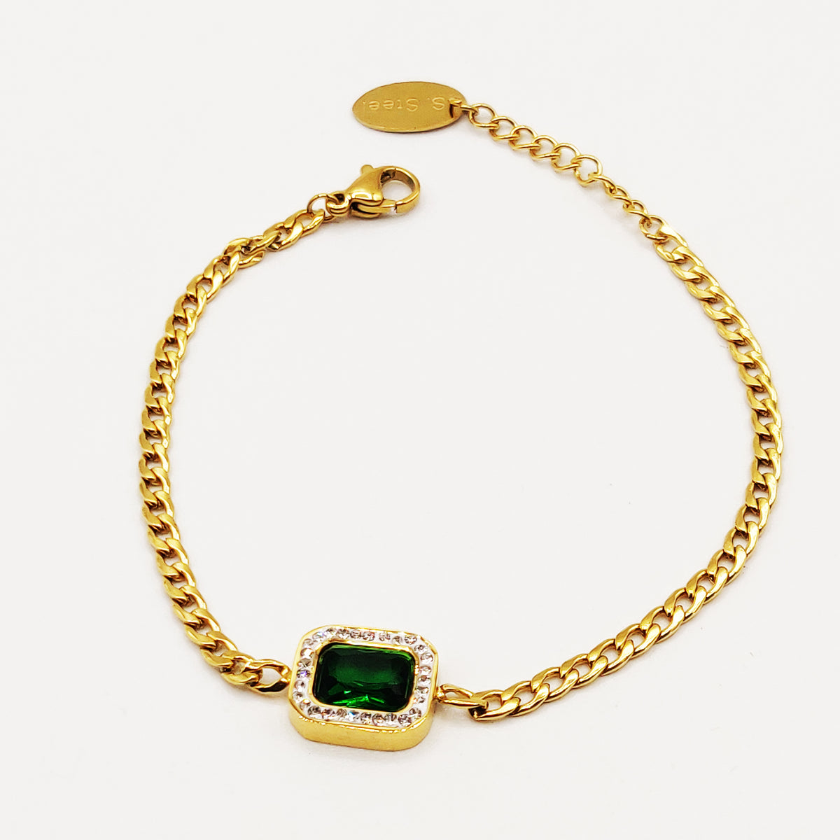 Bracelet Tresse Emeraude Luxe Coins Arrondis