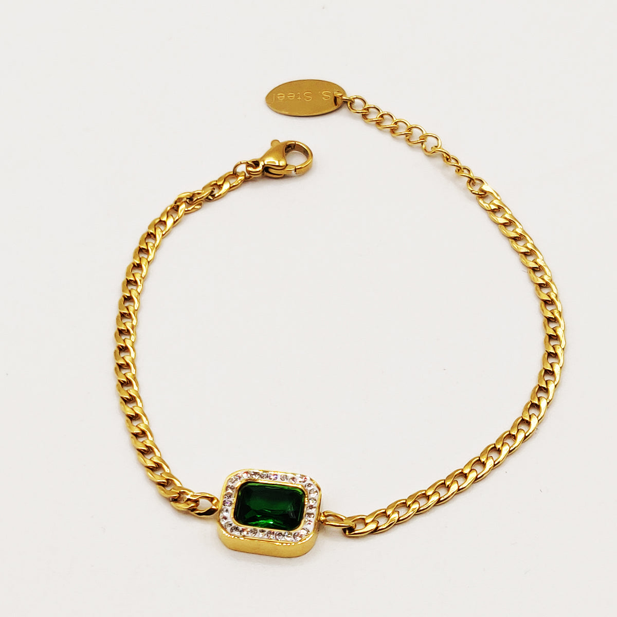 Bracelet Tresse Emeraude Luxe Coins Arrondis