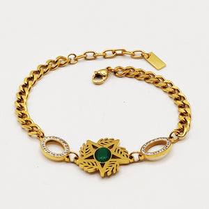 Bracelet Tresse Étoile Design Oriental Perles Vertes Luxe