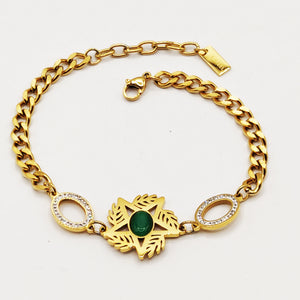 Bracelet Tresse Étoile Design Oriental Perles Vertes Luxe