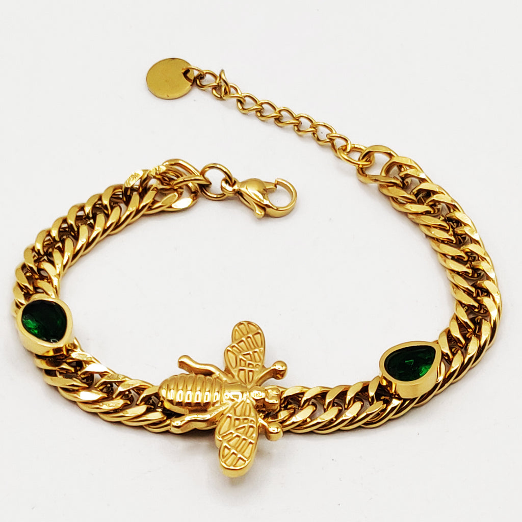 Bracelet Tresse Gouttes Vertes et Abeille Luxe