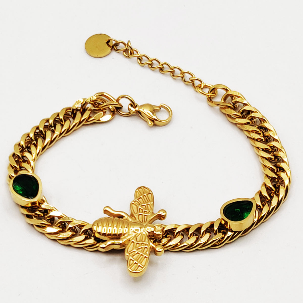 Bracelet Tresse Gouttes Vertes et Abeille Luxe