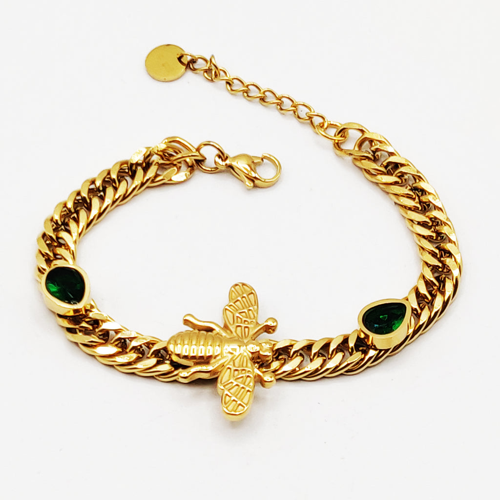 Bracelet Tresse Gouttes Vertes et Abeille Luxe