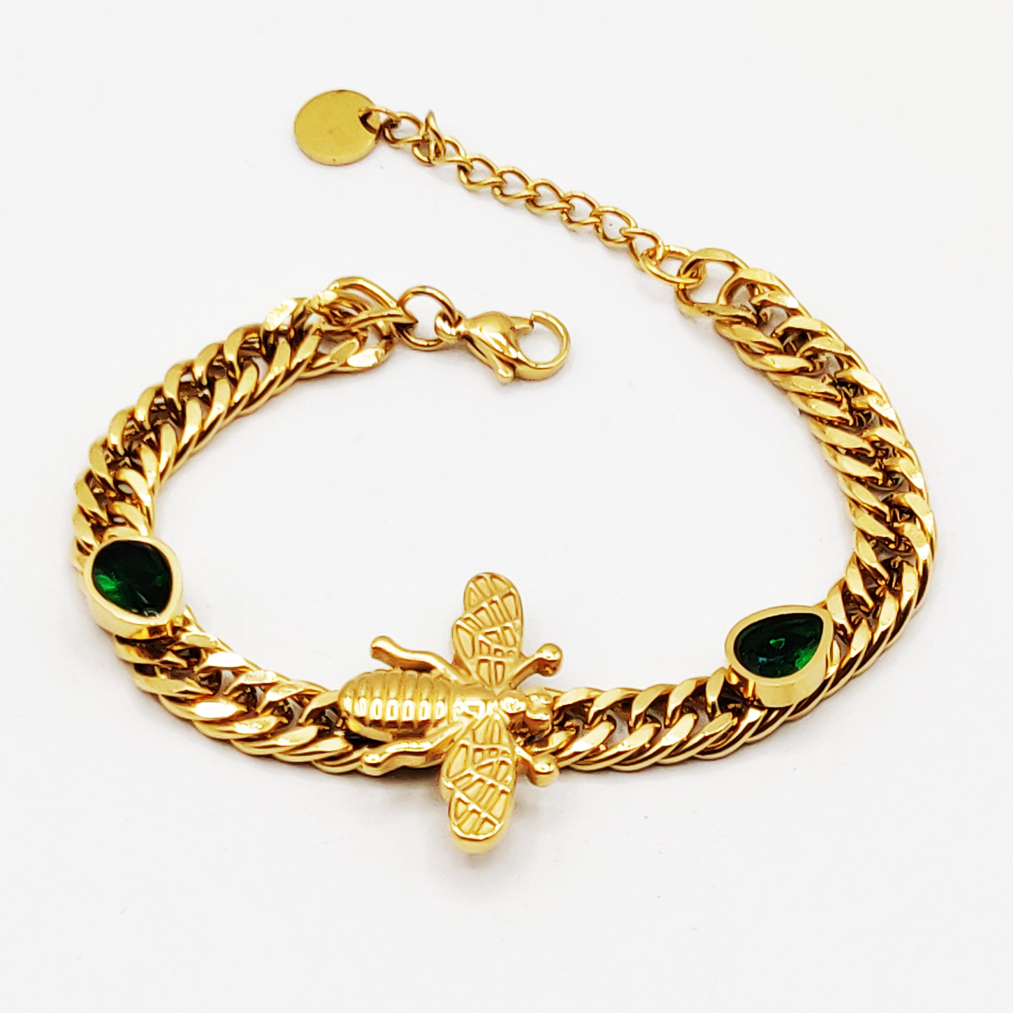 Bracelet Tresse Gouttes Vertes et Abeille Luxe