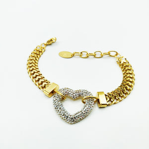 Bracelet Tresse Large Coeur Cristaux