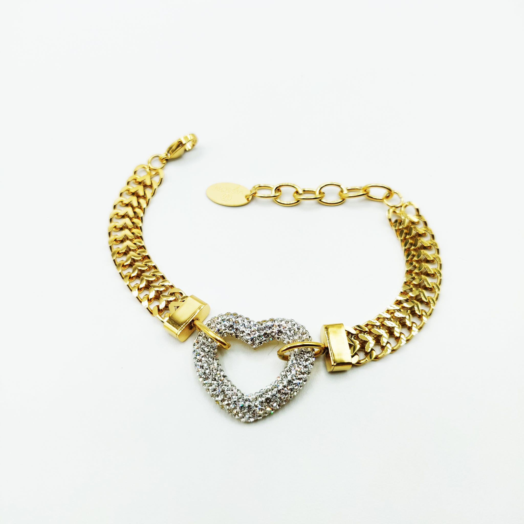 Bracelet Tresse Large Coeur Cristaux