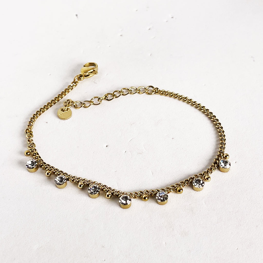 Bracelet Tresse Multi Cristaux et Perles Dorées