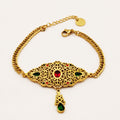 Bracelet Tresse Pendentif Ovale Oriental Cristaux Verts et Rouges Luxe