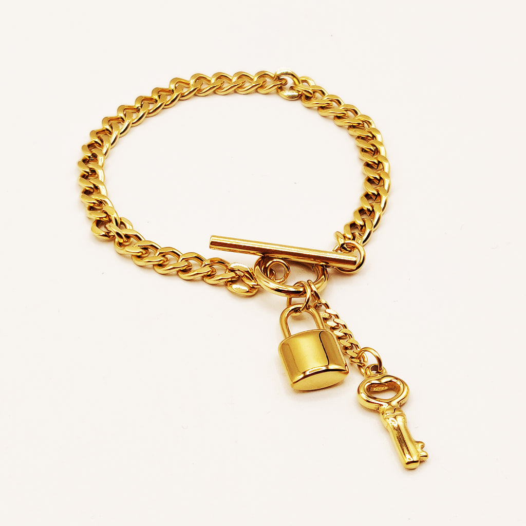 Bracelet Tresse Pendentifs Cadenas et Clé