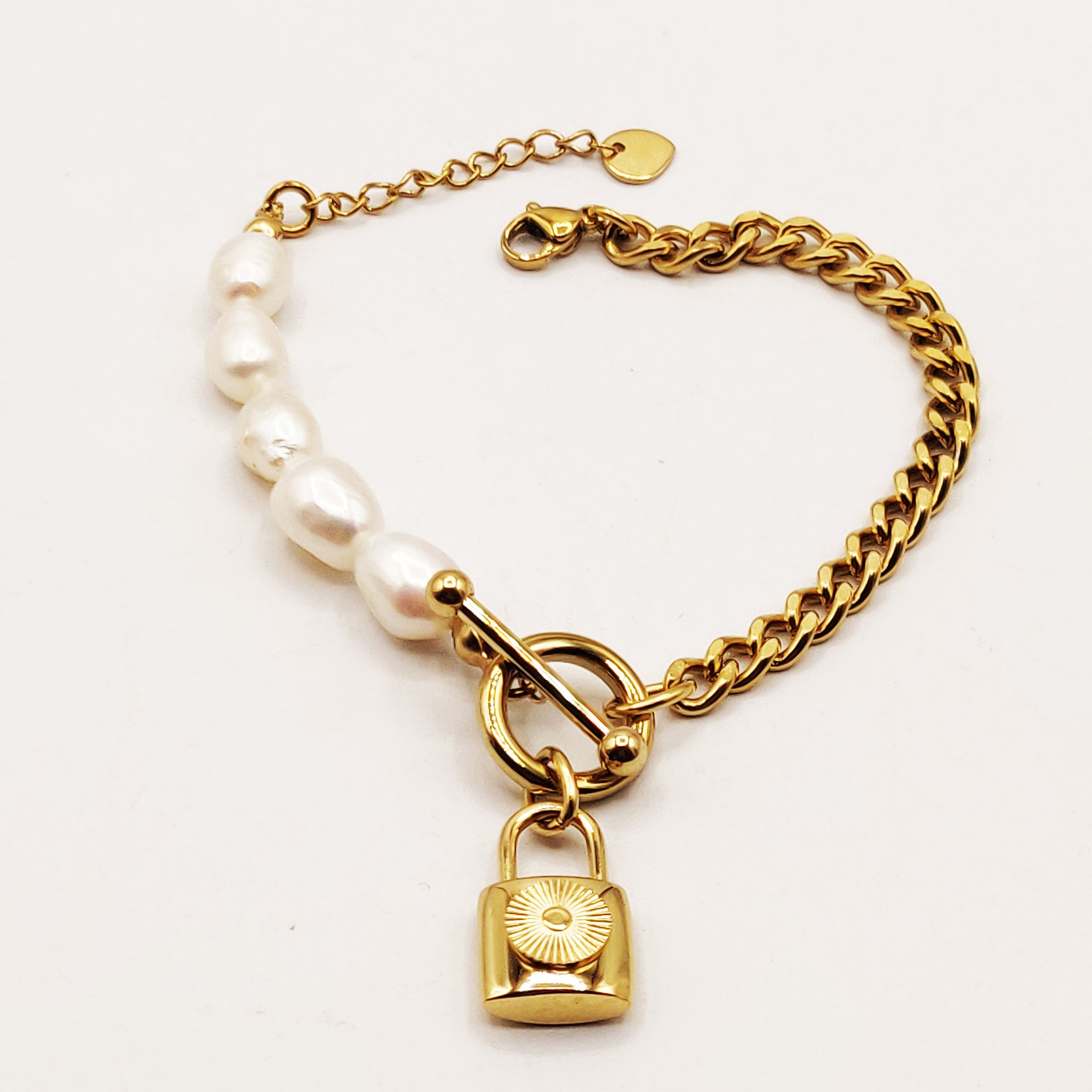 Bracelet Tresse et Perles Blanches Cadenas Luxe
